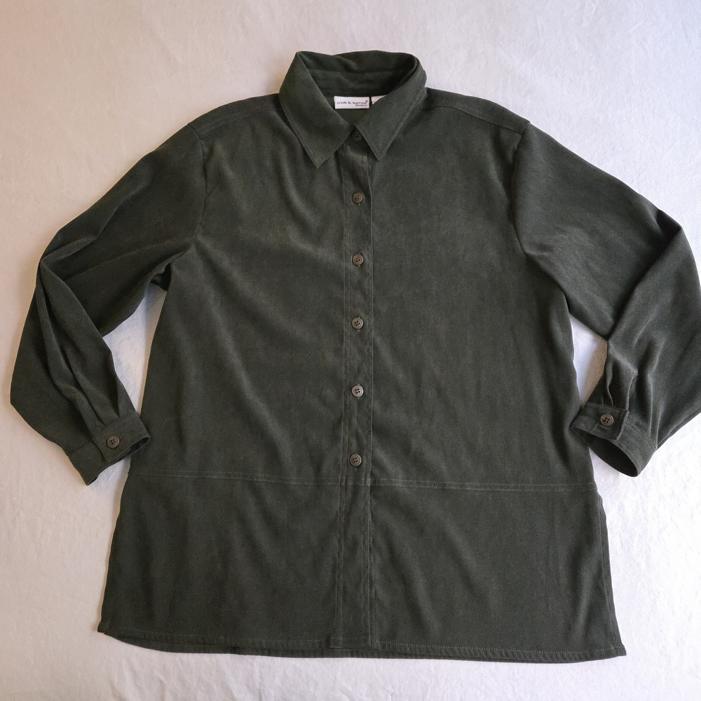 Croft & Barrow Stretch Faux Suede Forest Green Button Down Shirt Jacket MKY